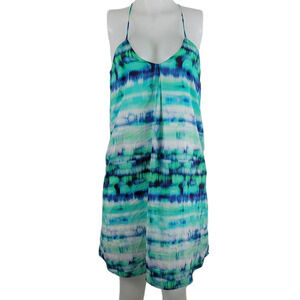Amour Vert 100% Silk Flowy Watercolor Blue Green Dress Small